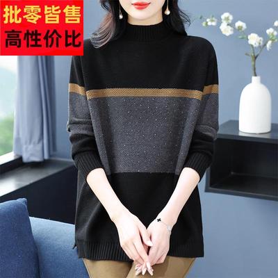 中年妈妈羊毛衫中长款加肥大码毛衣女冬季加厚宽松遮肚打底衫