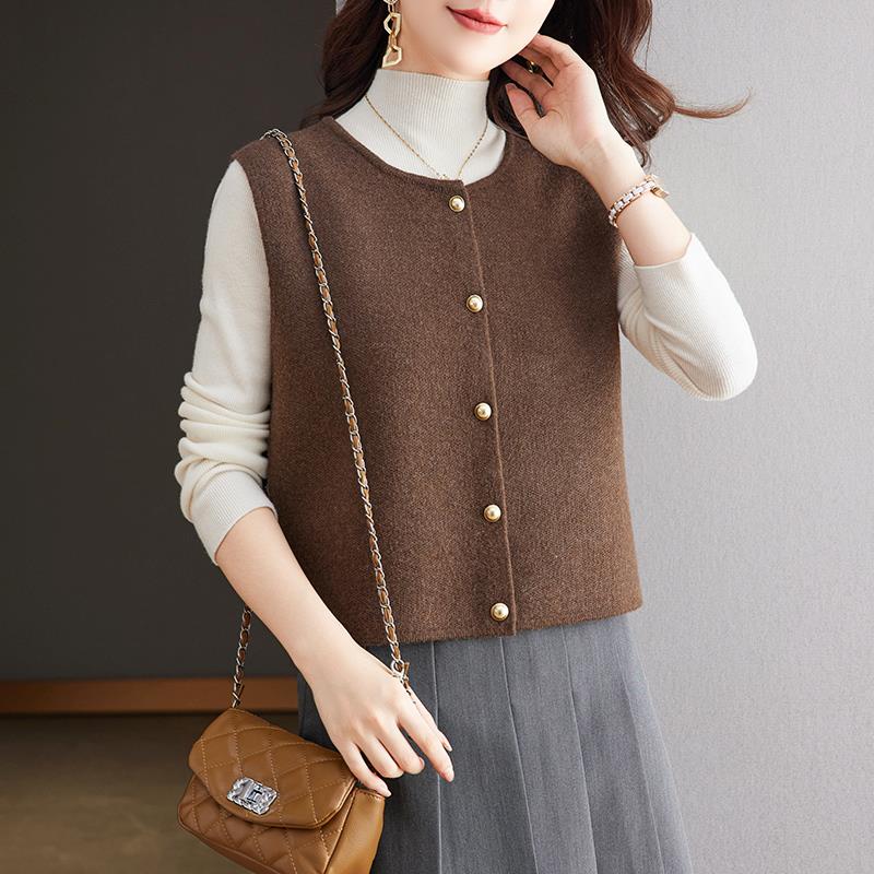圆领无袖马甲外套女开衫超短款小披肩高腰小个子羊毛衫秋装洋气