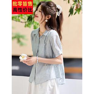 真丝桑蚕丝翻领宽松上衣女2025新款爆款夏薄款轻奢高级感短袖衬衫