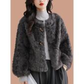 爆款 短款 小香风高级灰皮毛一体2025新款 水貂绒毛毛海宁皮草外套女