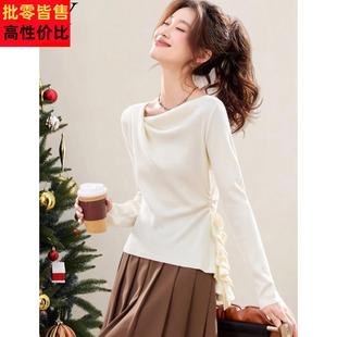 2025冬装新款气质一字肩显瘦打底针织衫法式温柔时尚设计感上衣女