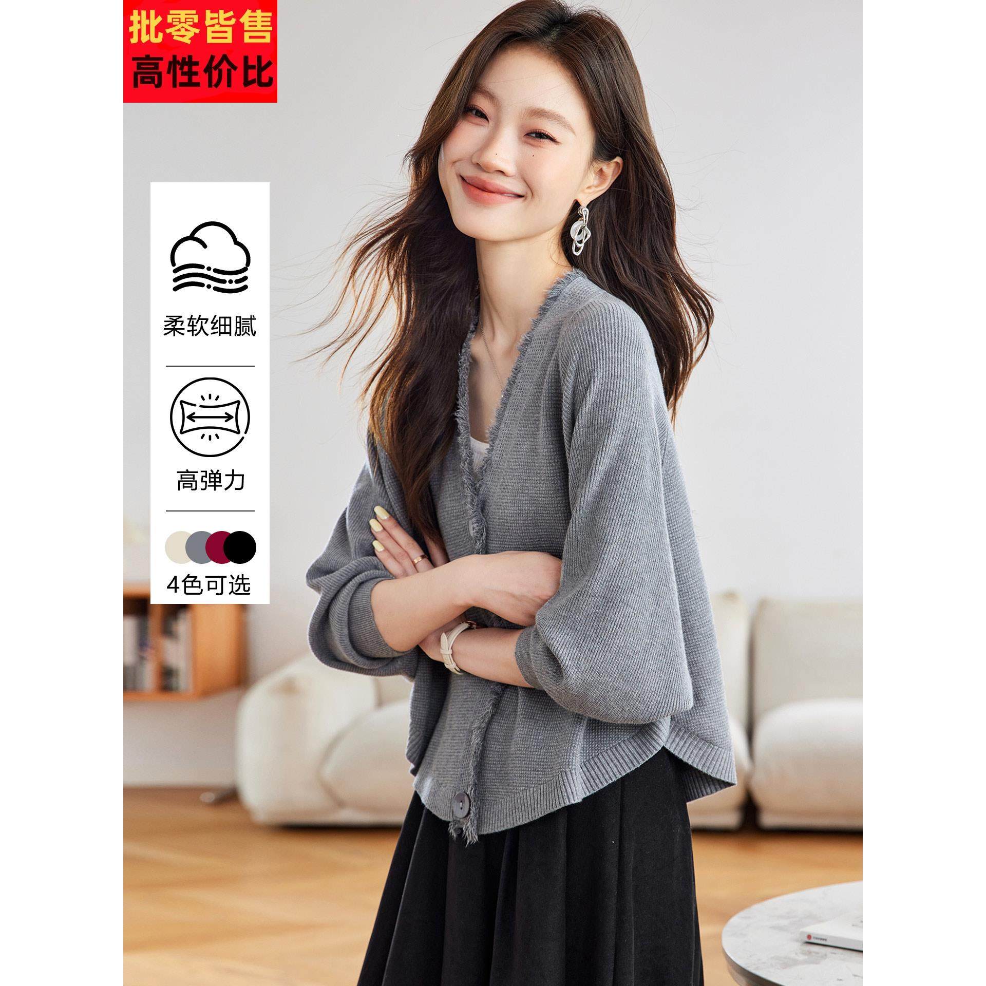 法式复古红色针织开衫女2025新款秋季高级感小个子设计感小众外套