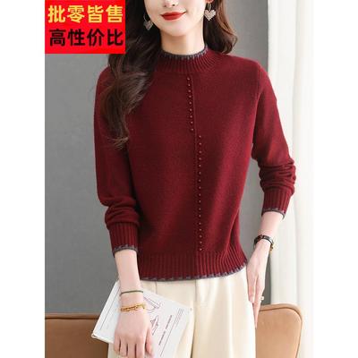 新年红色毛衣女短款秋冬季2024新款加厚上衣内搭半高领羊毛打底衫