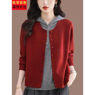 假两件套针织衫上衣女短款配裙子羊毛衫外套毛衣连帽开衫休闲百搭