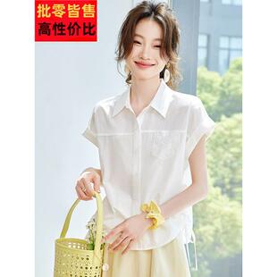 2025夏日新款真丝桑蚕丝白衬衫女短袖t恤高级感轻奢减龄洋气上衣