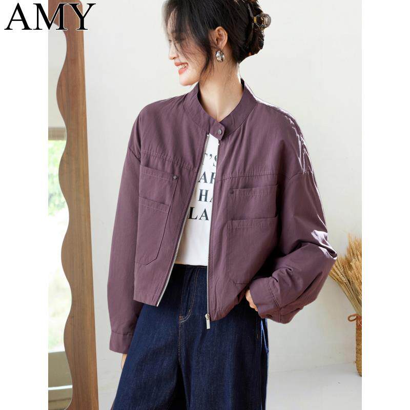 2025冬季新款夹克上衣口袋小个子外搭立领棉服宽松拉链短外套女装