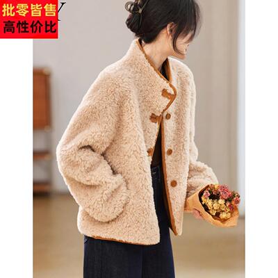 2025冬季新款立领加厚毛绒设计感两面穿短外套长袖小众宽松上衣女