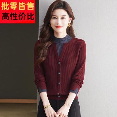 假两件上衣女士半高领针织打底衫春秋装2025新款爆款红色内搭毛衣
