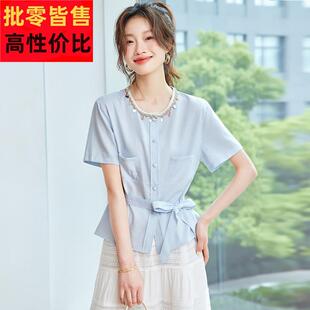 2025夏季新款法式高级短袖衬衫女设计感小众收腰显瘦上衣气质衬衫