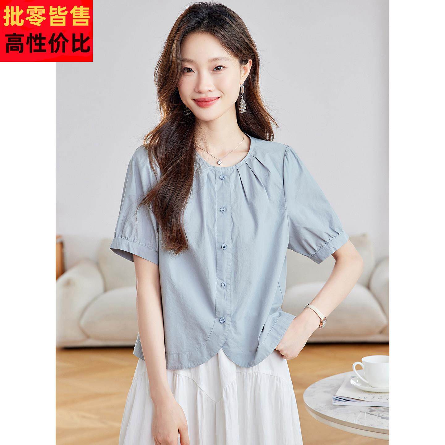 今年流行漂亮的小衫女装2025新款夏季超好看宽松纯棉短袖衬衫上衣