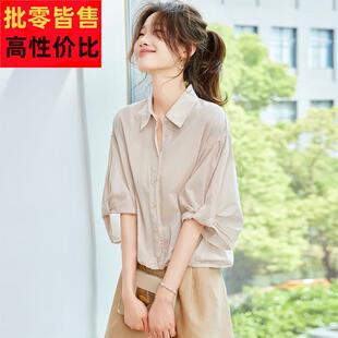 2025夏季新款时尚短袖衬衫外套女设计感独特棉麻衬衫别致宽松上衣