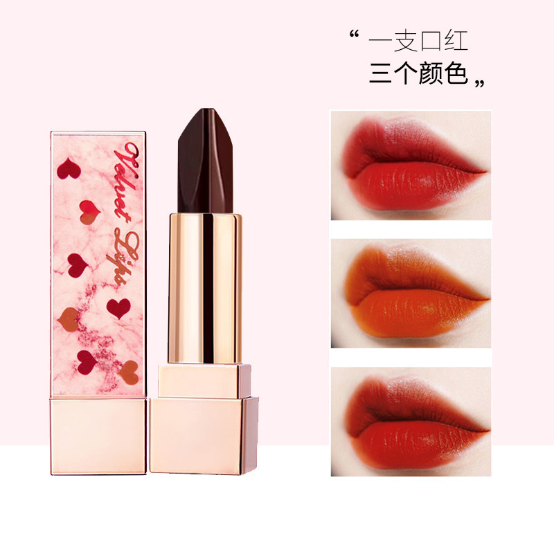 曼诗丽倾心撩色三色口红套装黑玫瑰变色唇膏哑光唇釉学生平价小众