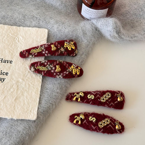 韩系秋冬金标小马毛绒bb夹高级感时髦洋气精致优雅简约搭碎发夹子