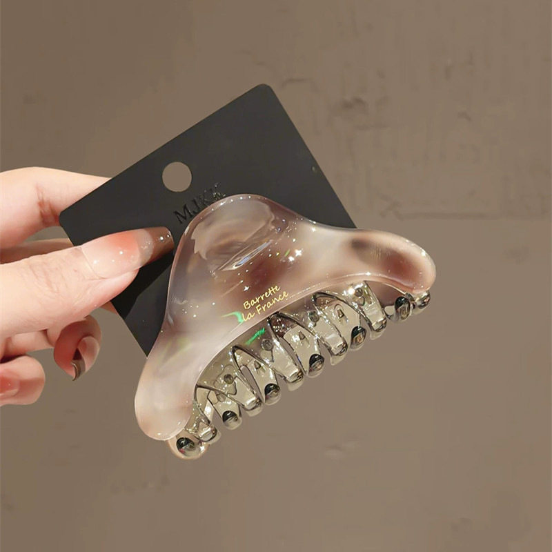 浅灰醋酸抓夹女高级感新款发量少盘发马尾夹子后脑勺半扎发鲨鱼夹