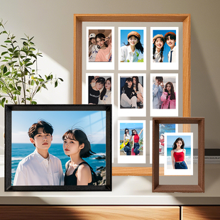 拍立得相框小卡展示架明信片6寸多照片情侣定制diy涂鸦木质摆台