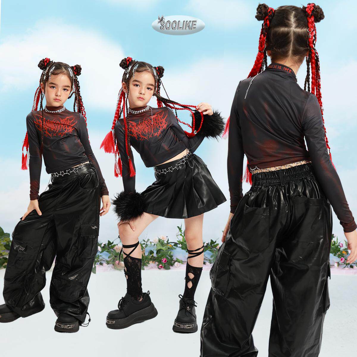 儿童街舞潮服女童辣妹少儿走秀爵士舞蹈嘻哈waacking演出比赛套装