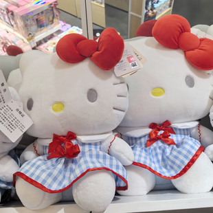 正版HELLO KITTY凯蒂猫毛绒玩具蓝色田园款KITTY包挂件生日礼物