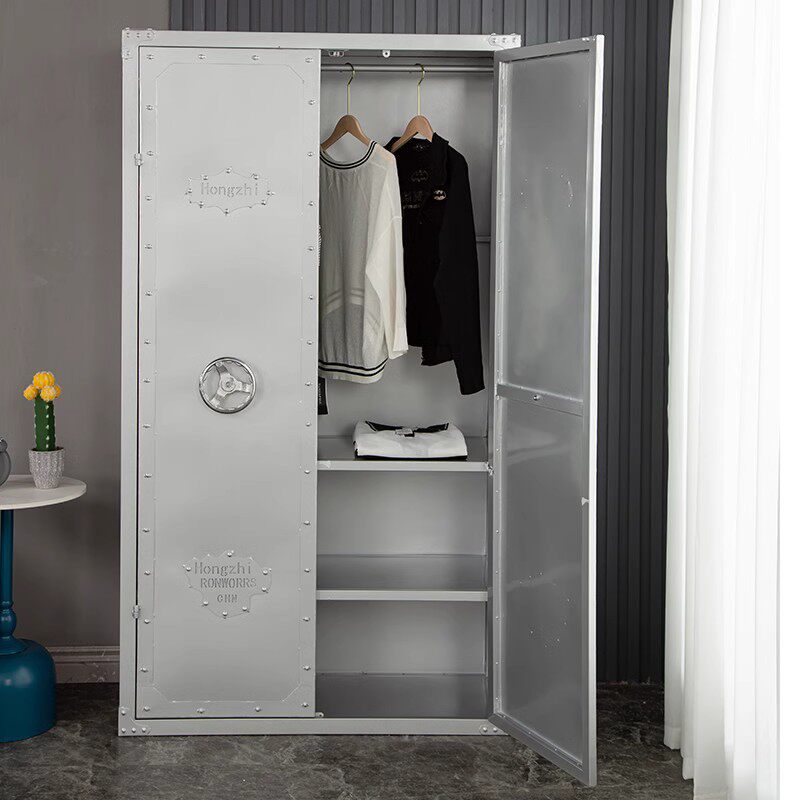 美式乡村铁皮柜金属衣柜置物柜复古做旧多彩展示柜储物柜铁艺衣橱