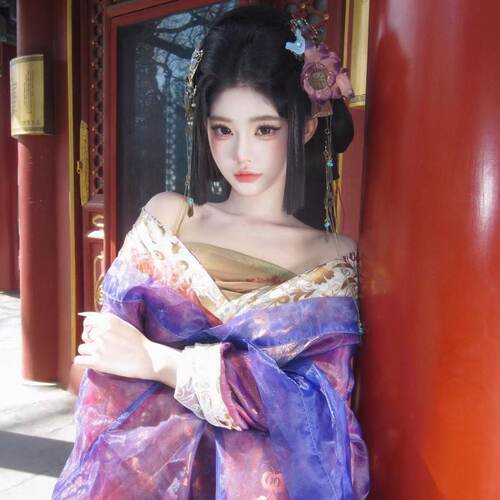 古风紫色战国袍汉服套装女夏大袖交领仙女古装汉服拍照