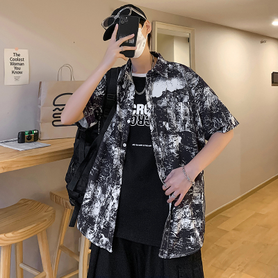 夏季沙滩加肥码港风复古痞帅衬衣