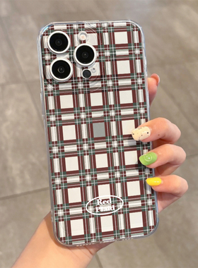 适用于iPhone16promax手机壳红绿色格子Red13/14小米15华为mate70男女高级感不会撞壳防摔防滑透明新款小众气