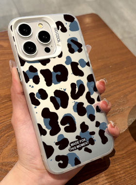 适用于iphone16promax手机壳蓝色豹纹苹果12/13小米14华为Pura70男女彩银软壳简约保护套防摔新款网红情侣