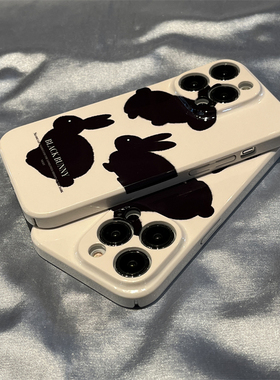 ins创意黑色兔子适用于苹果13手机壳iphone16promax全包超薄硬壳14pro菲林保护套14plus个性12创意11小众软壳