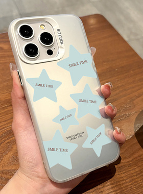 适用于iphone16promax手机壳蓝色英文星星60375苹果12/13小米14华为Pura70气质磨砂网红防滑创意全包个性ins