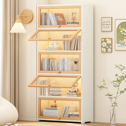 书架落地置物架书柜储物柜一体靠墙收纳家用多层防尘实木展示柜子