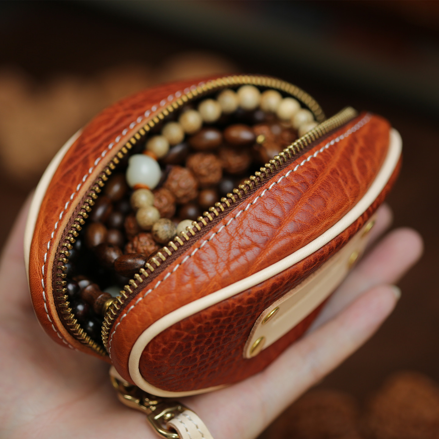 岚屿出品野牛风格牛皮文玩收纳包零钱钥匙包珠宝盒核桃手串