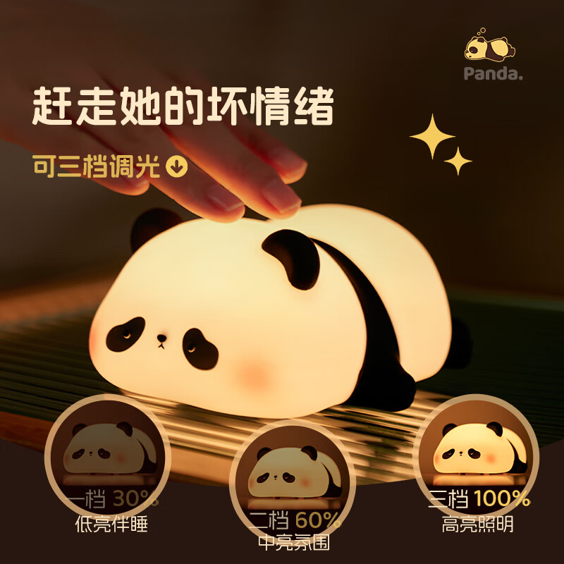 可爱熊猫小夜灯床头卧室睡眠护眼寝室伴睡觉送儿童女生日礼物创意,家装灯饰光源,小夜灯,淘宝优惠券,粉丝福利购,淘宝优惠卷