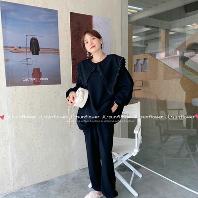 学院风早秋高腰束脚裤长袖卫衣