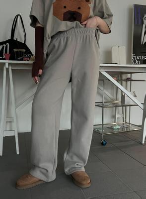 阔腿加绒简约自然腰长裤纯色女士