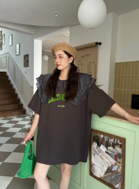 JL SUNFLOWER白色短袖t恤女宽松显瘦网纱披肩设计感刺绣字母上衣