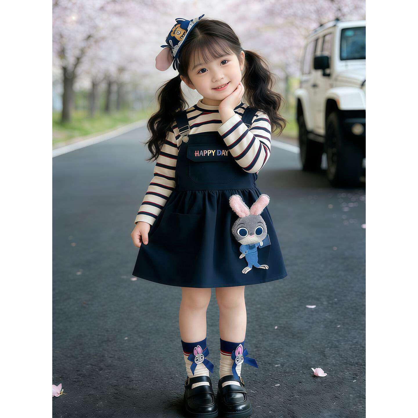 春款女童套装2026可爱休闲朱迪条纹背带裤两件套女宝韩版新款春装