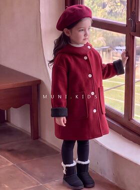 女童秋冬加绒毛呢外套2026新款儿