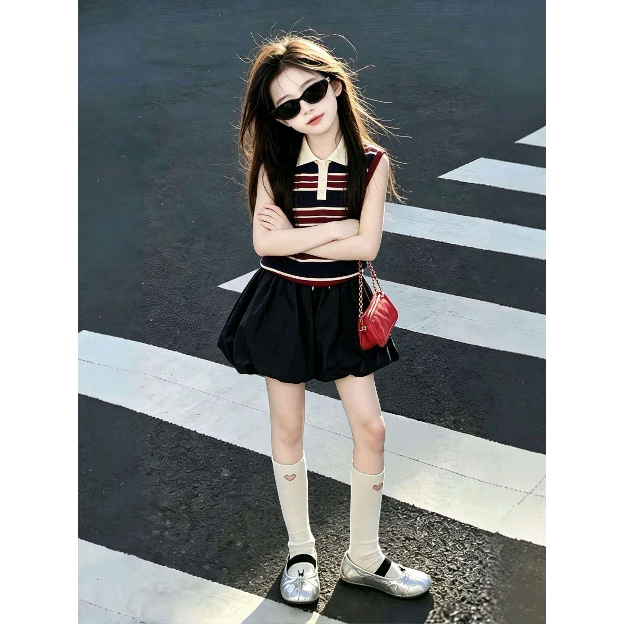 酷飒拽姐套装痞帅风女童夏季2026新款儿童背心短裙女大童韩系穿搭