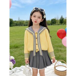 女童套装春装2026新款儿童春季裙子女大童针织开衫外套春秋款衣服