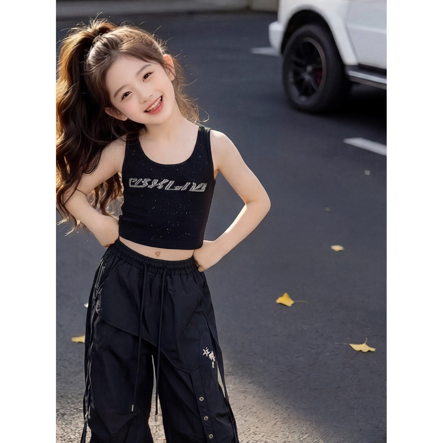 女童工装裤套装夏装2026新款儿童爵士街舞裤子女孩大童薄款阔腿裤