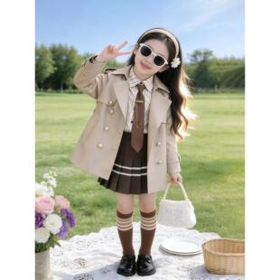 女童套装春装2026新款儿童春季学院风JK裙子女大童春秋款韩版风衣