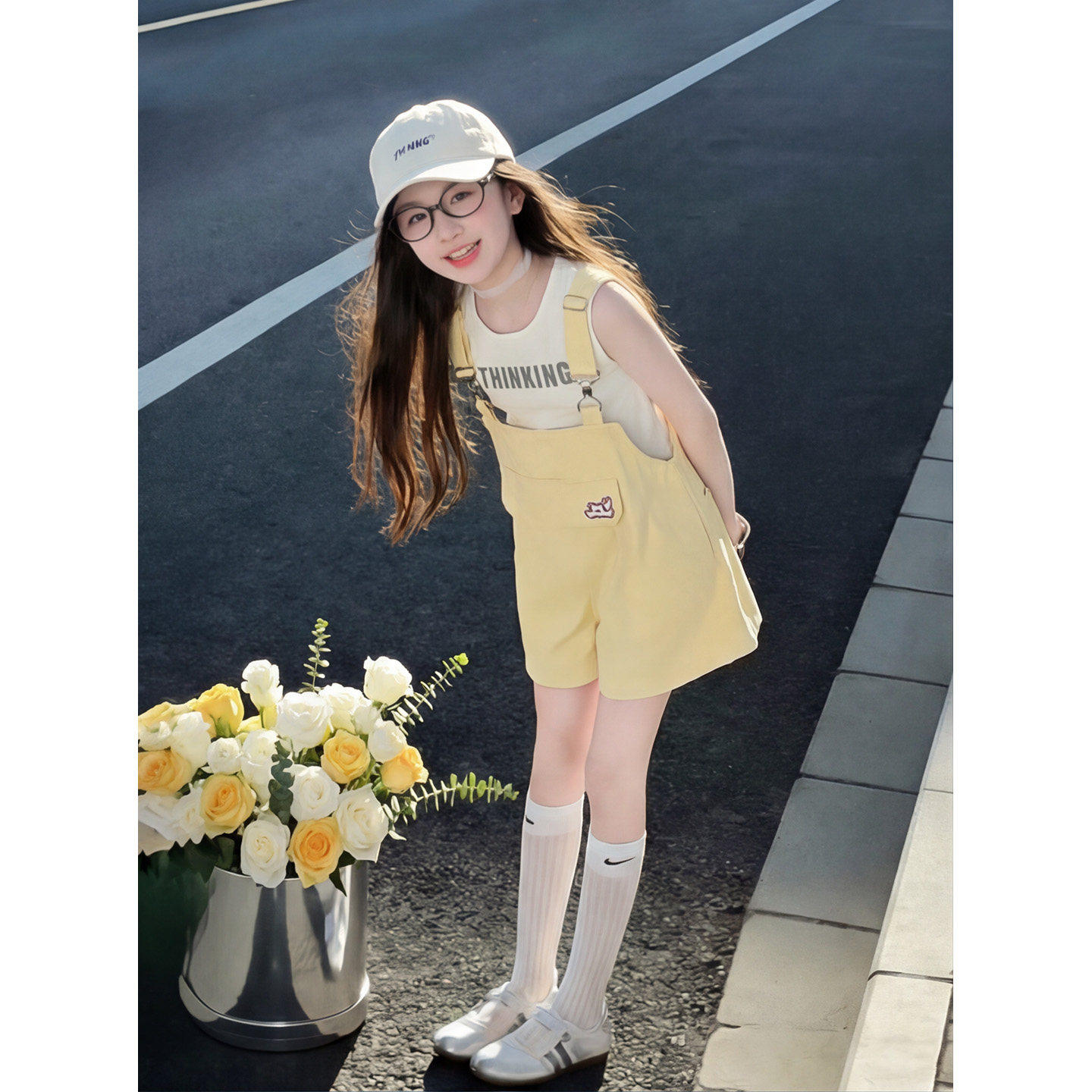 女童背带裤套装夏季2026新款儿童洋气时髦韩系女孩夏日多巴胺穿搭