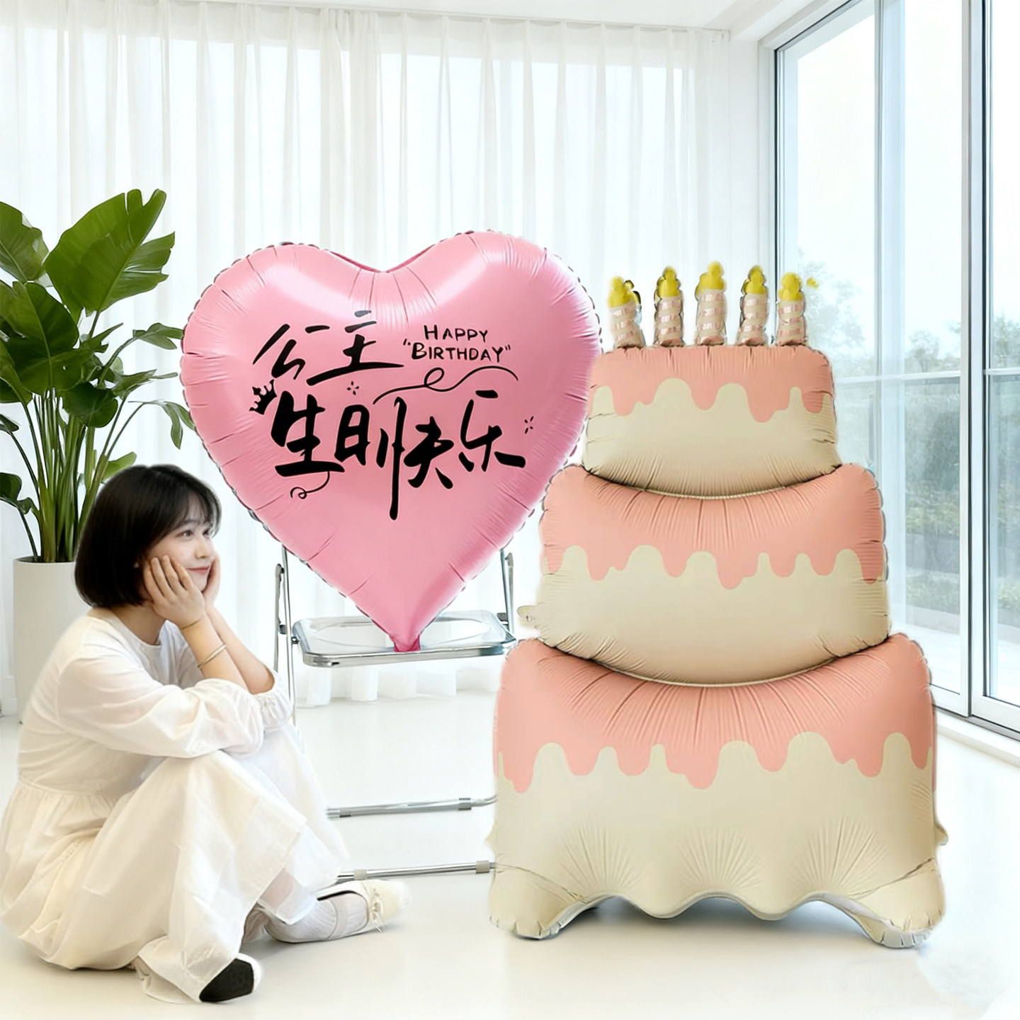 儿童生日超大三层站立大蛋糕气球