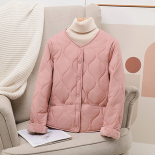 外穿洋气时尚 秋冬季 百搭圆领内胆外套 菱格羽绒棉服女短款 2025新款