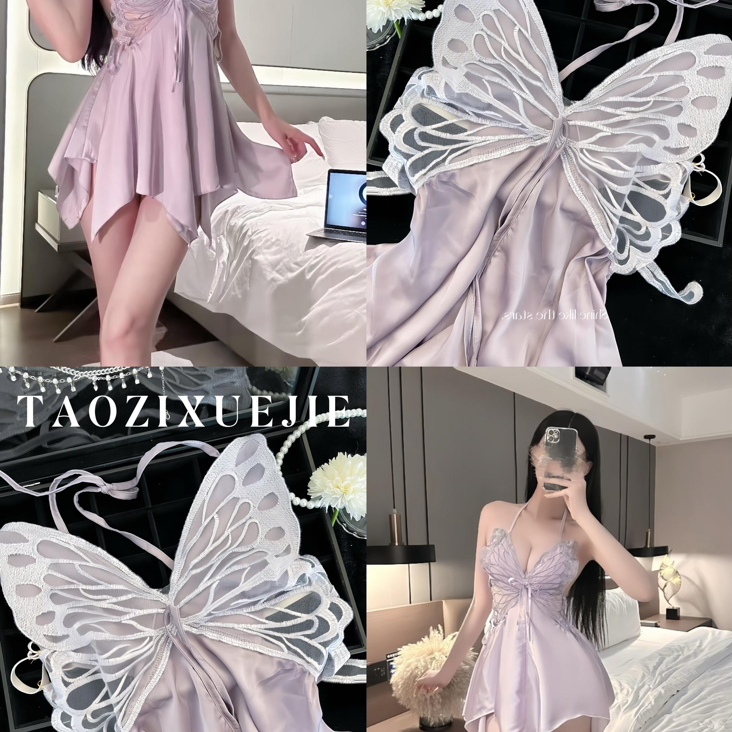 紫色葡萄人蕾丝绑带性感吊带睡裙