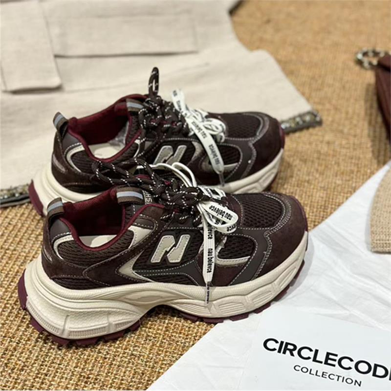 真皮网面厚底老爹鞋女2025