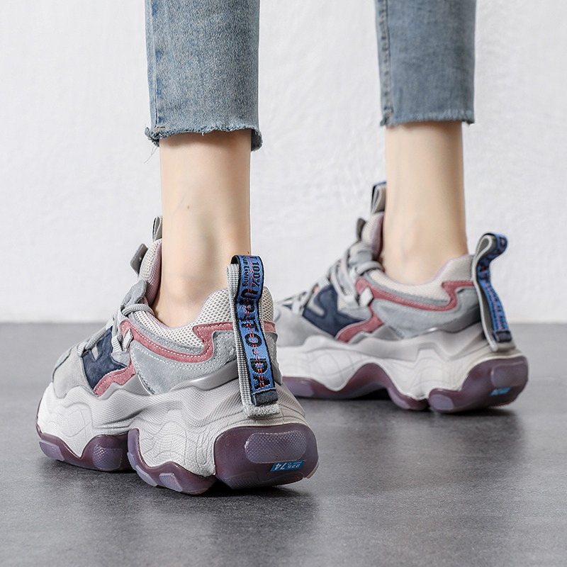 欧洲站真皮复古老爹鞋女2023春秋新款厚底拼色女鞋系带运动鞋轻便,女鞋,时尚休闲鞋,淘宝优惠券,粉丝福利购,淘宝优惠卷