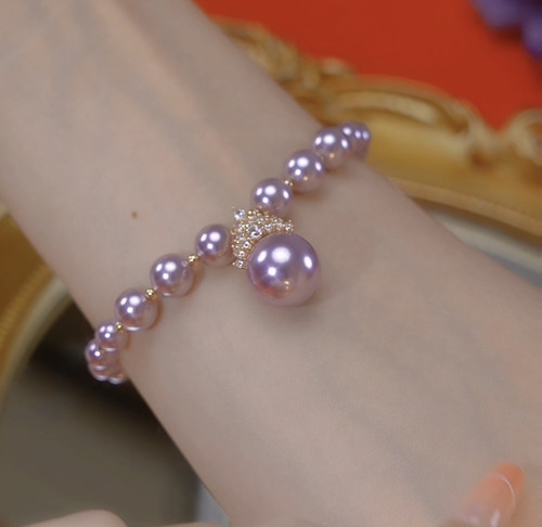 温柔强光紫色镶钻珍珠手链女轻奢小众设计感手串2026新款爆款手饰