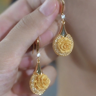 轻奢网状玫瑰花耳环女小众设计感耳钩2026新款 高级感气质耳饰 爆款