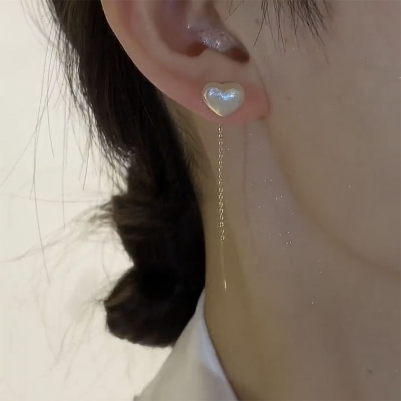 爱心珍珠耳线简约百搭小众设计2023年新款潮气质长款流苏耳环耳饰