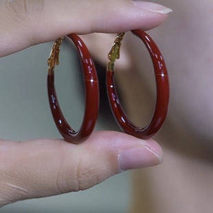 安哥拉红色滴釉大圈圈耳环2025年新款爆款高级感夸张轻奢耳圈耳饰